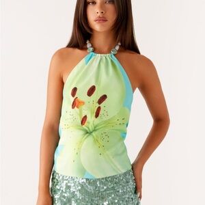 Peppermayo Dalila Beaded tie back top- turquoise floral